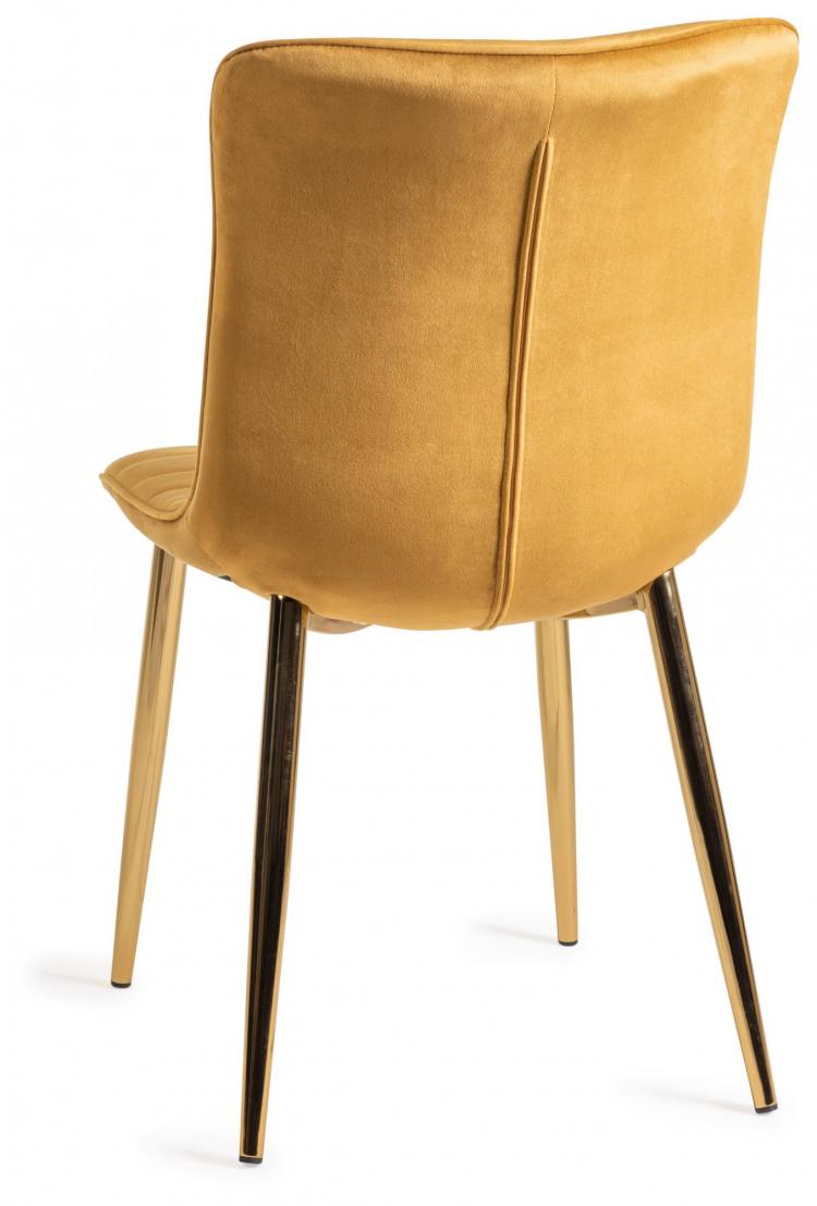 Back of the Bentley Designs Rothko Mustard Velvet Fabric Chairs with Matt Gold Legs