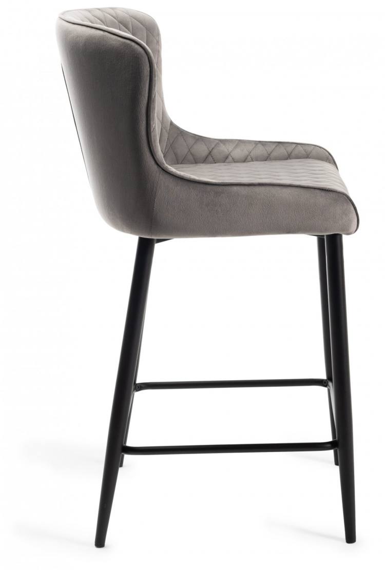 The Bentley Designs Cezanne Grey Velvet Fabric Bar Stools with Sand Black Powder Coated Legs