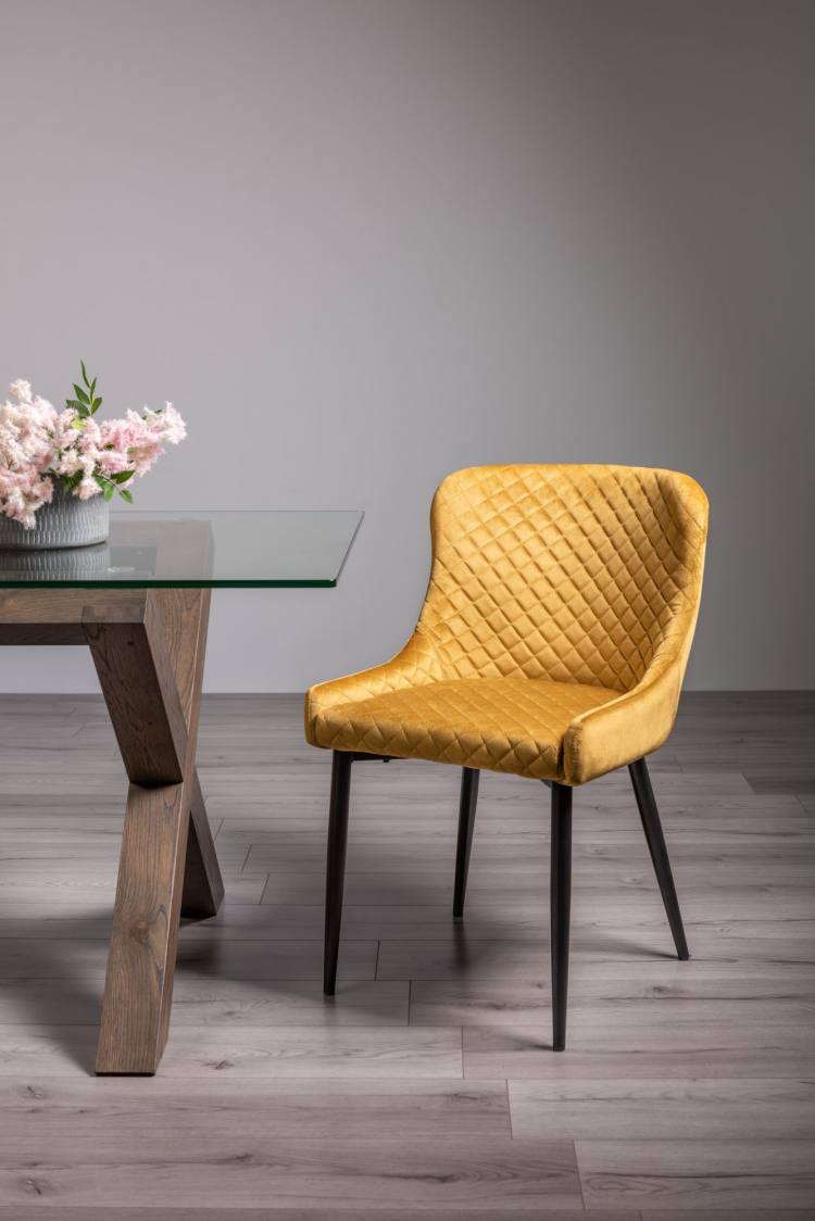 Bentley Designs Cezanne Mustard Velvet Fabric Chair on Display
