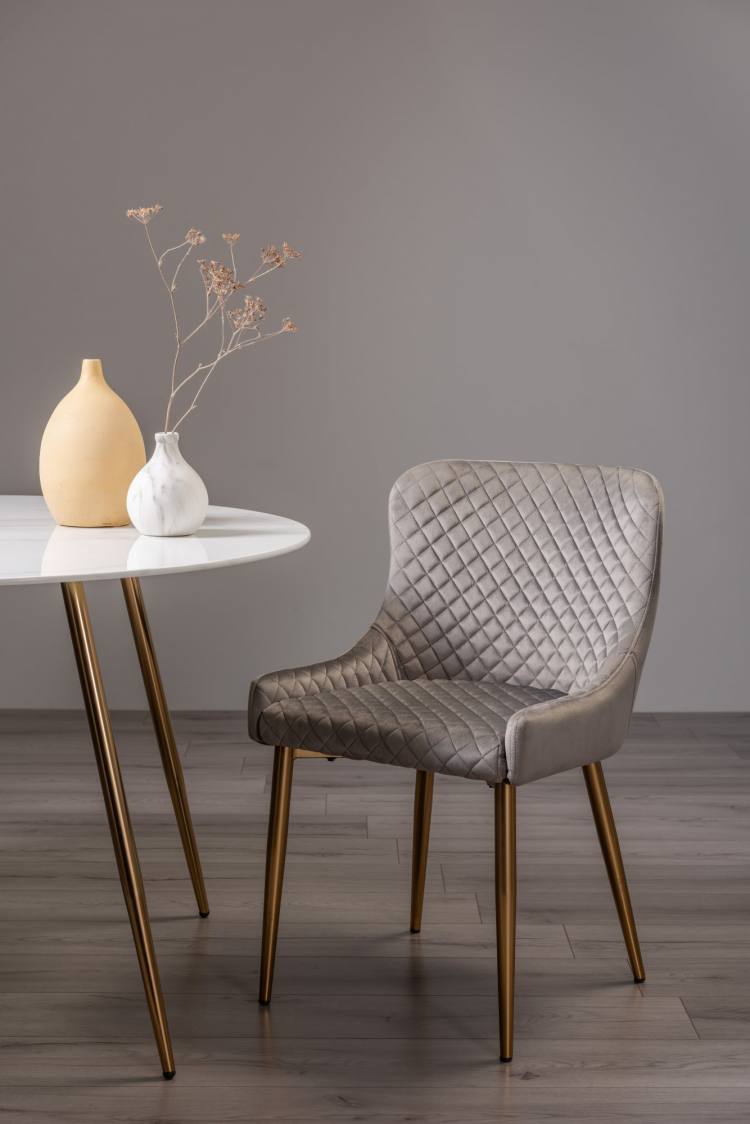 Bentley Designs Cezanne Grey Velvet Fabric Chair on Display 
