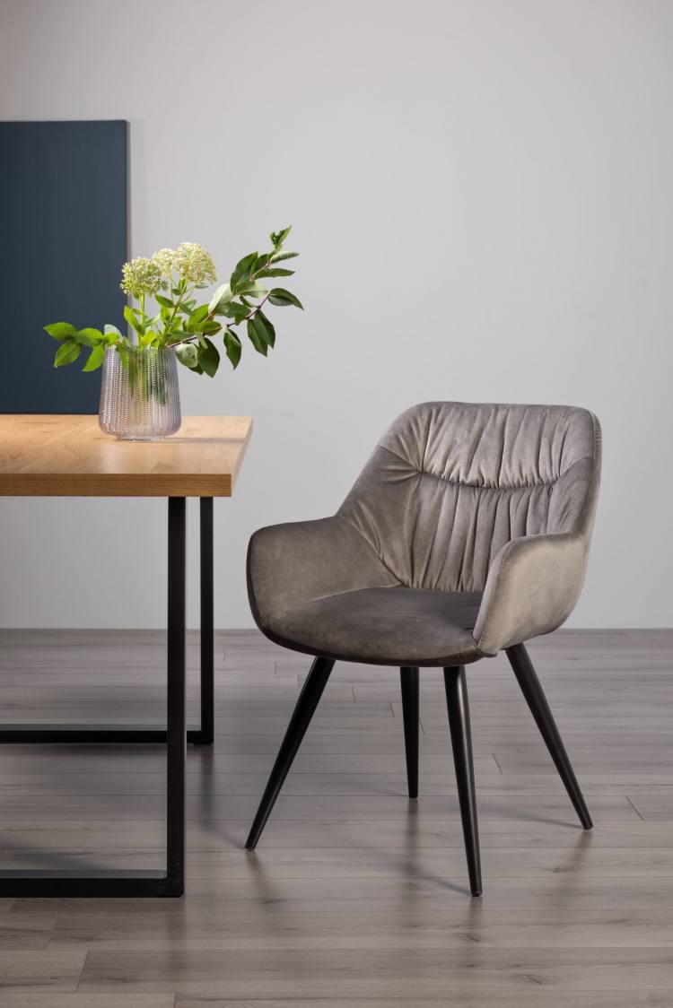 Bentley Designs Dali Grey Velvet Fabric Chair on Display 