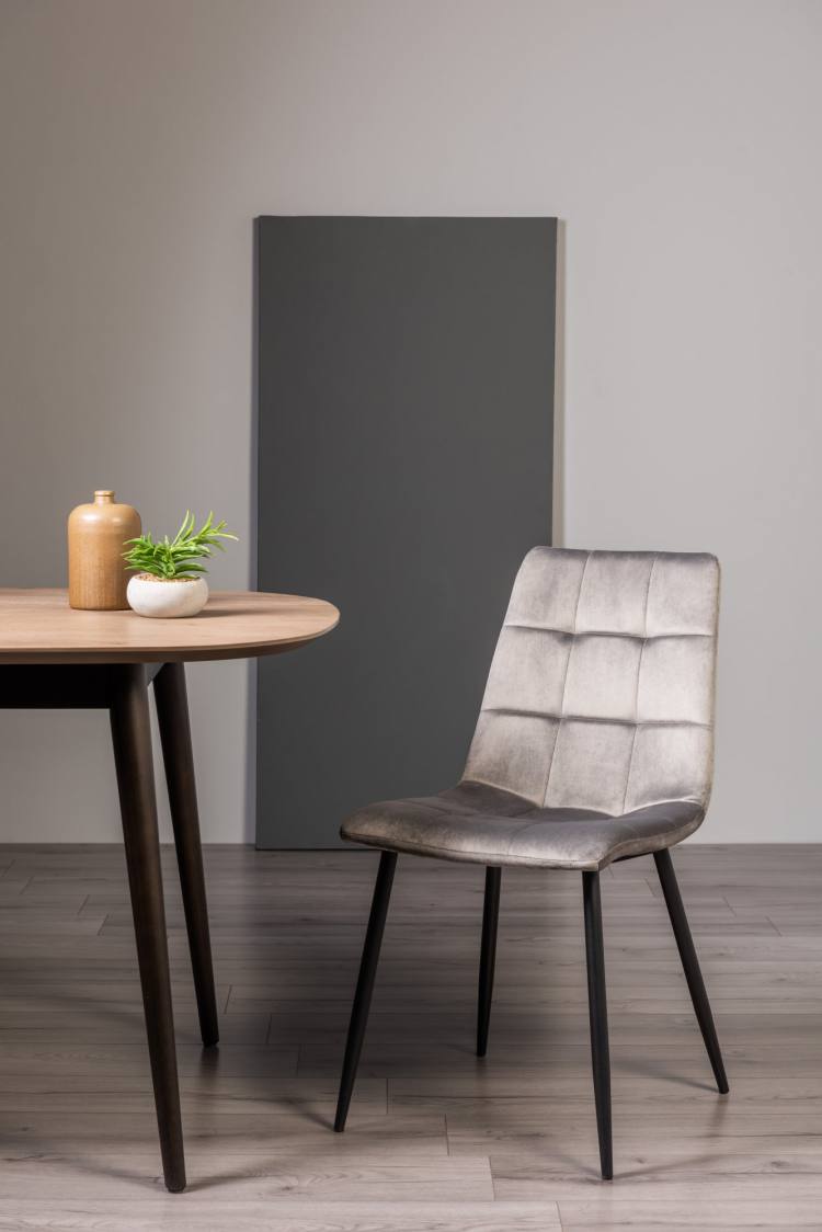 Bentley Designs Mondrian Grey Velvet Fabric Chair on Display 