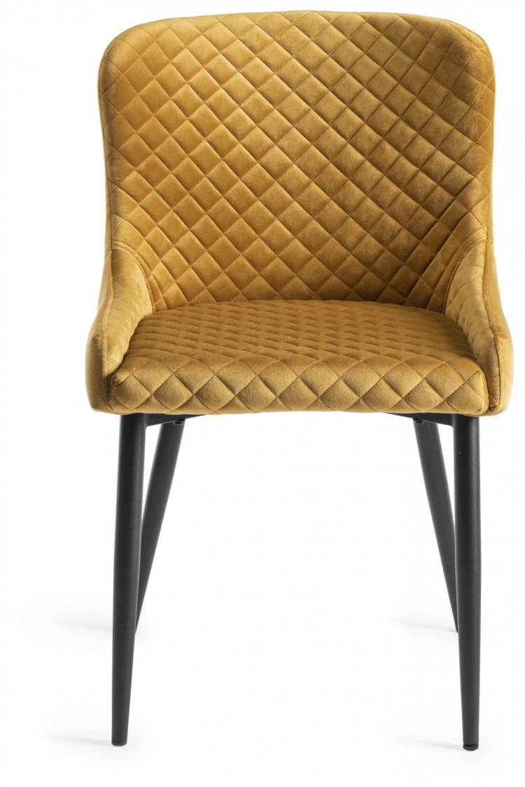 Bentley Designs Cezanne Mustard Velvet Fabric Chairs with Sand Black Powder Coated Legs