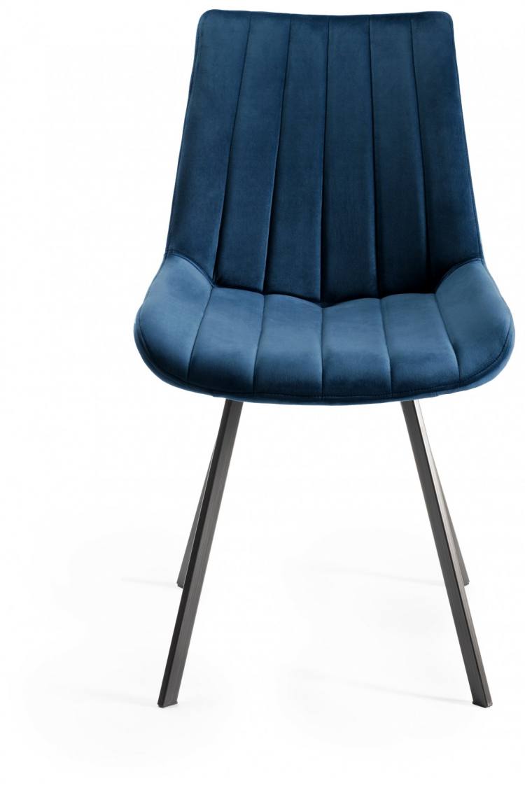 Bentley Designs Fontana Blue Velvet Fabric Chair with Grey Hand Brushing on Black Powder Coated Legs