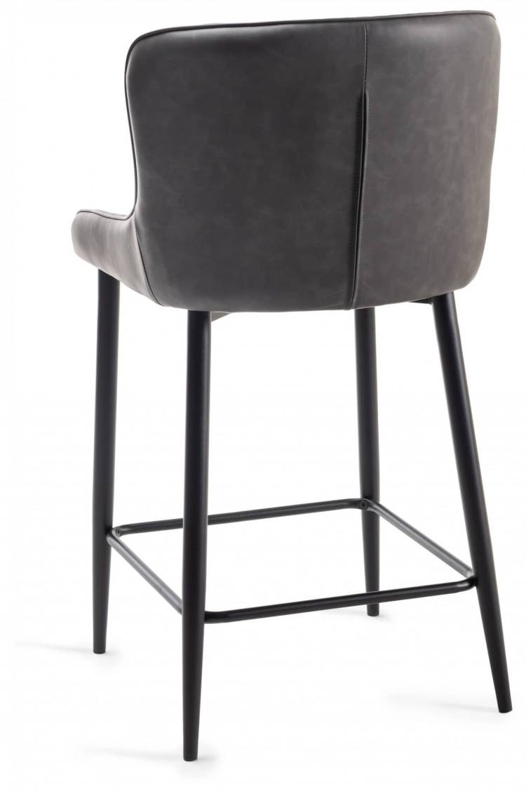 The Cezanne Dark Grey Faux Leather Bar Stools with Sand Black Powder Coated Legs