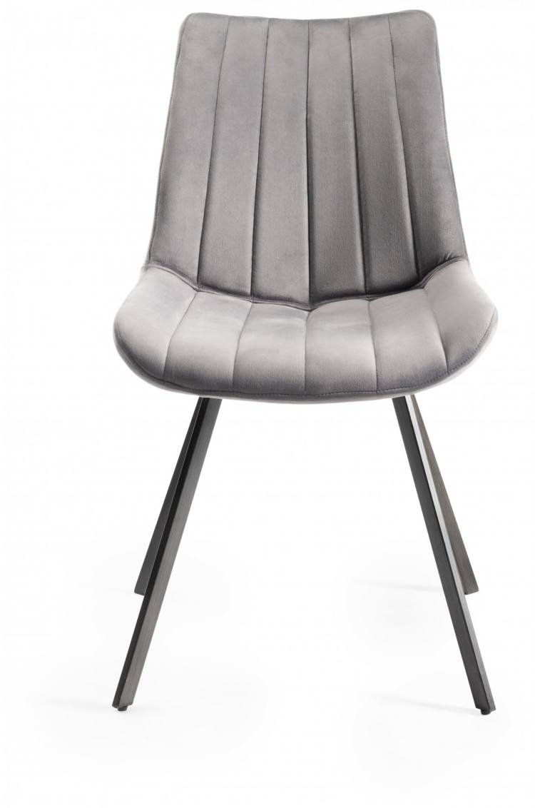 Bentley Designs Fontana Grey Velvet Fabric Chairs With grey Hand Brushing on Black Powder Coated Legs 