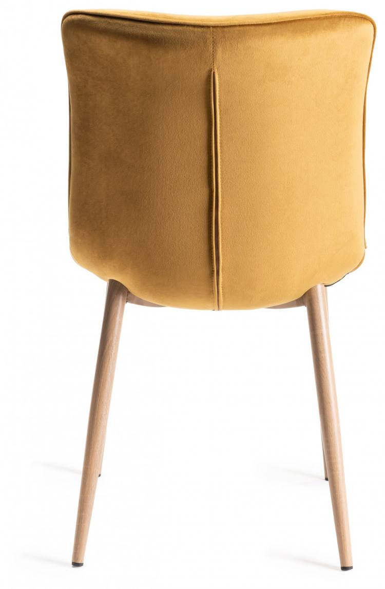 View of the back of the Bentley Designs Eriksen Mustard Velvet Fabric Chair 