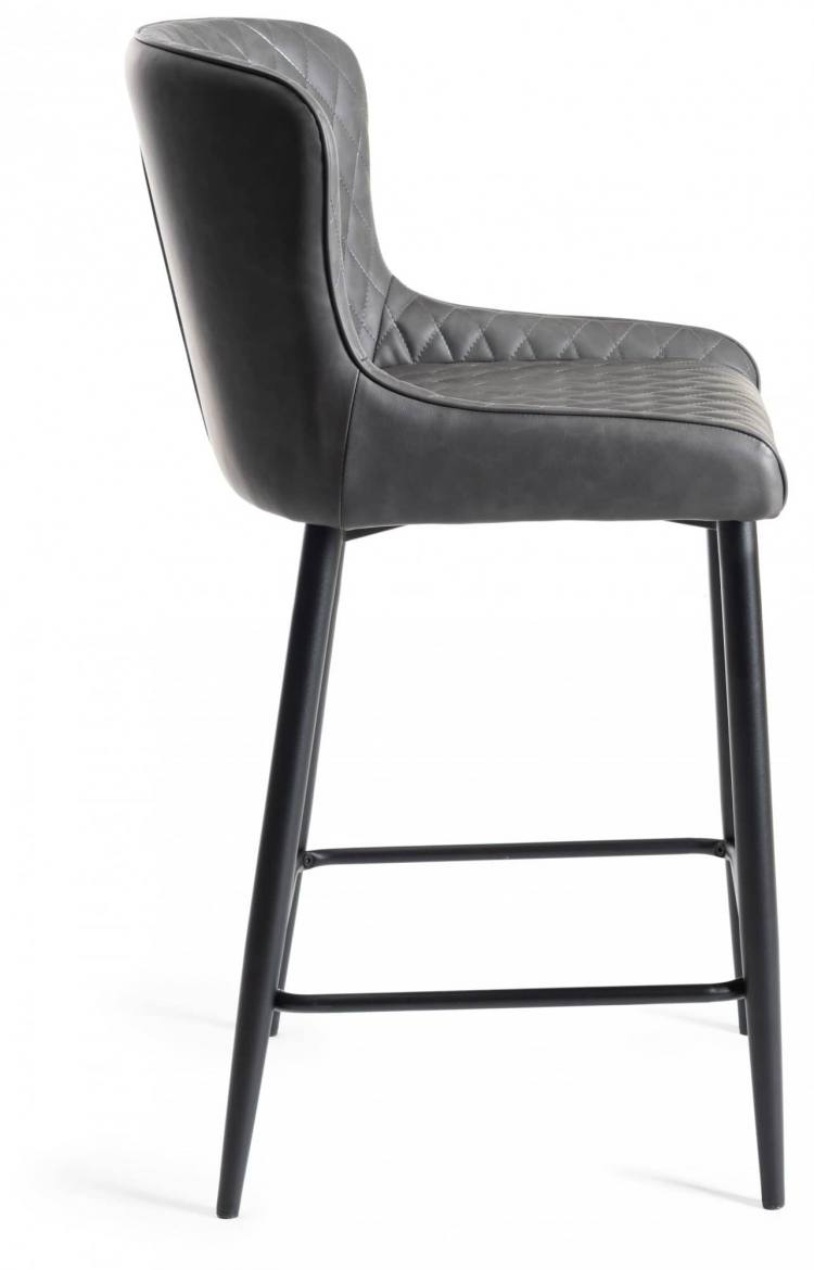 The Cezanne Dark Grey Faux Leather Bar Stools with Sand Black Powder Coated Legs 