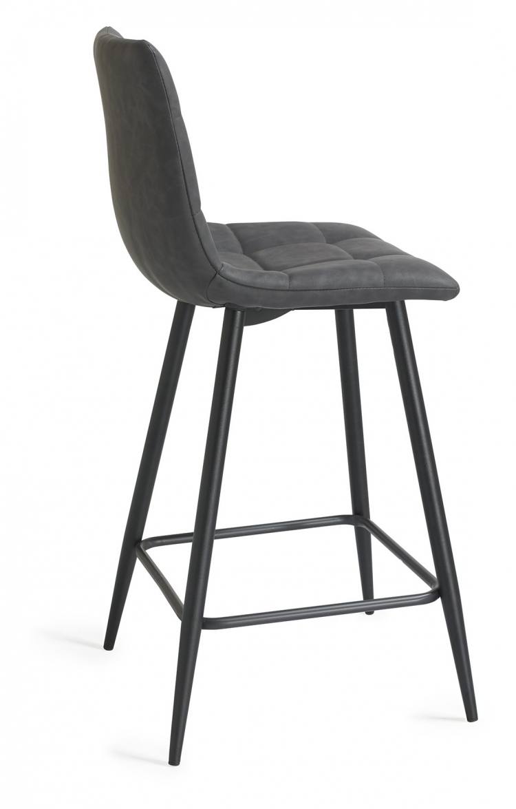 Side View of the Bentley Designs Mondrian Dark Grey Faux Leather Bar Stools with Sand Black Powder Coated Legs (Pair)