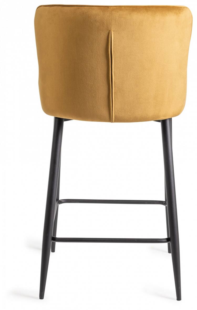 Back of the Bentley Designs Cezanne Mustard Velvet Fabric Bar Stool with Sand Black Powder Coated Legs
