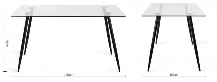 Measurements for the Bentley Designs Martini Clear Tempered Glass 6 Seater Dining Table 