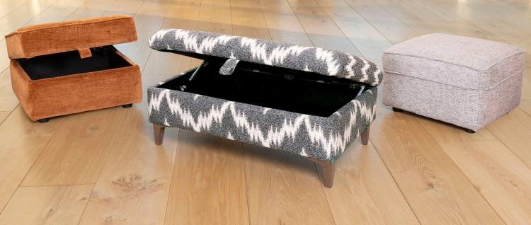 Savannah Storage stool in 3814 with Ottoman in 3037 and Standard stool in 3777 fabric 