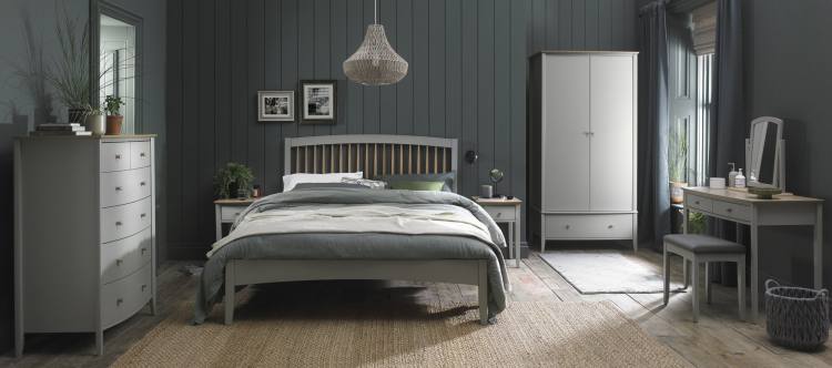 whitby Scandi Oak & Warm Grey Double Wardrobe on Display with Rest oof Range 