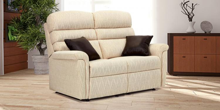 Sofa in room setting with leather scatter cushions 