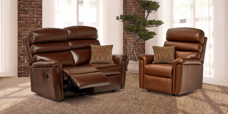 Recliner sofa shown in Texas Brown leather (scatter cushions sold seperately)