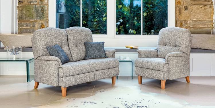Matching 2 seater Fixed sofa & chair with Light wooden legs