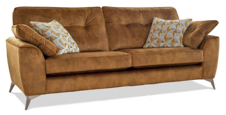 Alstons Savannah Grand sofa shown in fabric 9483 with large scatter cushions in 9093 and Satin Nickel legs