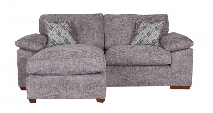 Pictured in Kurt Dove with Columbus Teal scatter cushions and Mid Oak foot