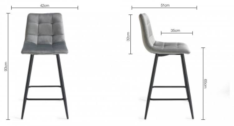 Measurements for the Bentley Designs Mondrian Grey Velvet Fabric Bar Stools with Sand Black Powder Coated Legs (Pair) 