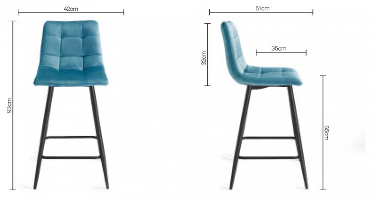 Measurements for the Bentley Designs Mondrian Petrol Blue Velvet Fabric Bar Stools with Sand Black Powder Coated Legs (Pair)#