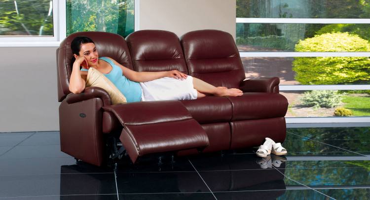 Power option sofa shown in Queenbury Conker on glide feet 