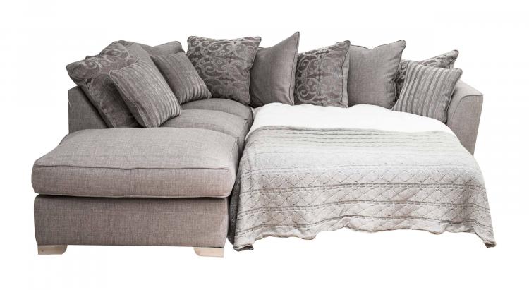  Barley Silver with 5 pillows in Lotty Silver and 4 in main fabric; and scatter cushions in Script Grey