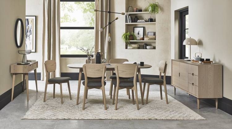 Bentley Designs Dansk Scandi Oak 6 Seater Table on Display with Veneer Back Chair  