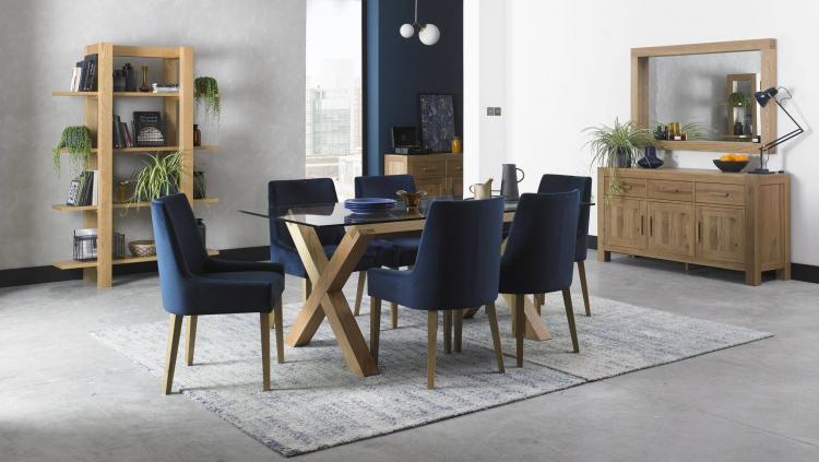 Bentley Designs - Turin Light Oak Glass Top Dining Table - 6 Seater