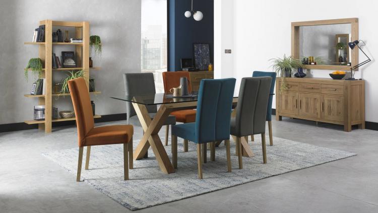 Bentley Designs - Turin Light Oak Glass Top Dining Table - 6 Seater