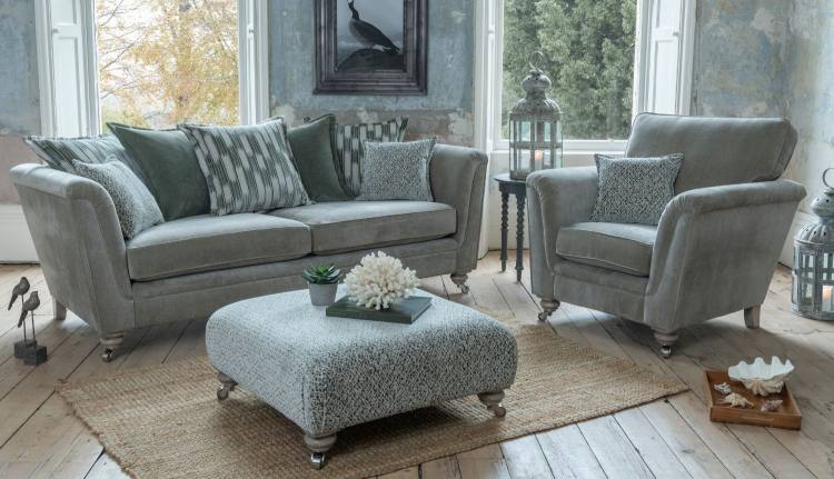 Alstons Darwin chair in fabric 5617, small scatter cushion in 5440