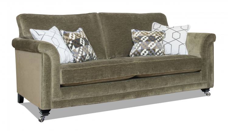 Alstons Fleming Grand sofa pictured in fabric 2790 (Band D), large scatter cushions in 2258, small scatter cushions in 2049, ebony/polished chrome castor legs (FM2). 