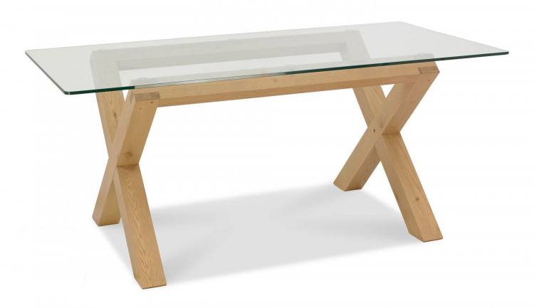 Bentley Designs - Turin Light Oak Glass Top Dining Table - 6 Seater