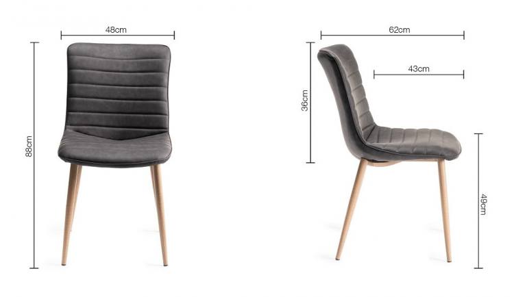 Measurements for the Bentley Designs Eriksen Dark grey Faux Leather Chairs 