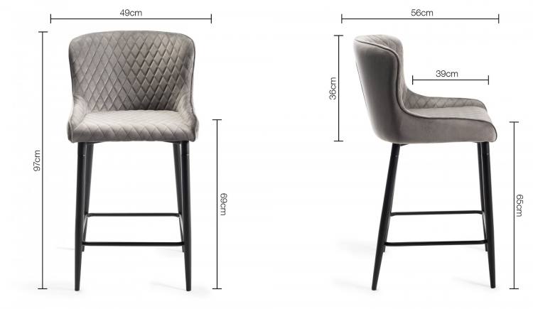 Measurements for the Bentley Designs Grey Velvet Fabric Bar Stools with Sand Black Powder Coated Legs