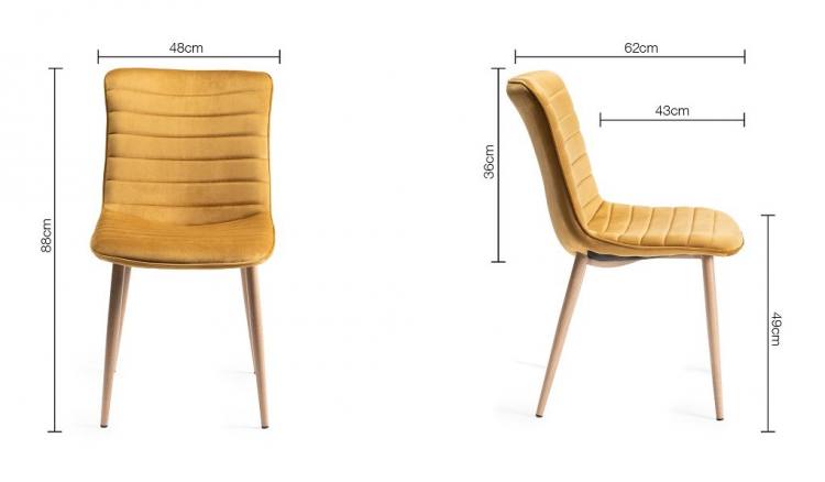 Measurements for the Bentley Designs Mustard Velvet Fabric Chairs 