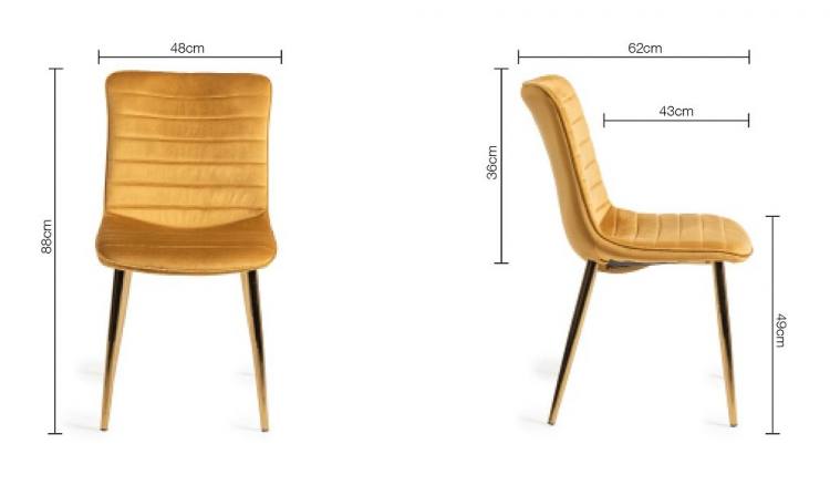 Measurements of the Bentley Designs Rothko Mustard Velvet Fabric Chair 