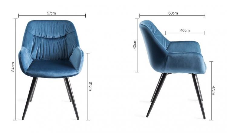 Measurements for the Bentley Designs Petrol Blue Velvet Fabric Chair 