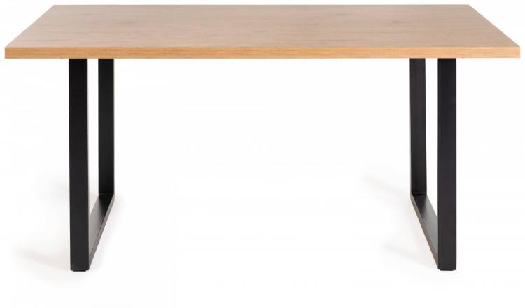 The Bentley Designs Ramsay Rustic Oak Effect Melamine 6 Seater Dining Table with U Shape Sand Black Powder Coated Legs 