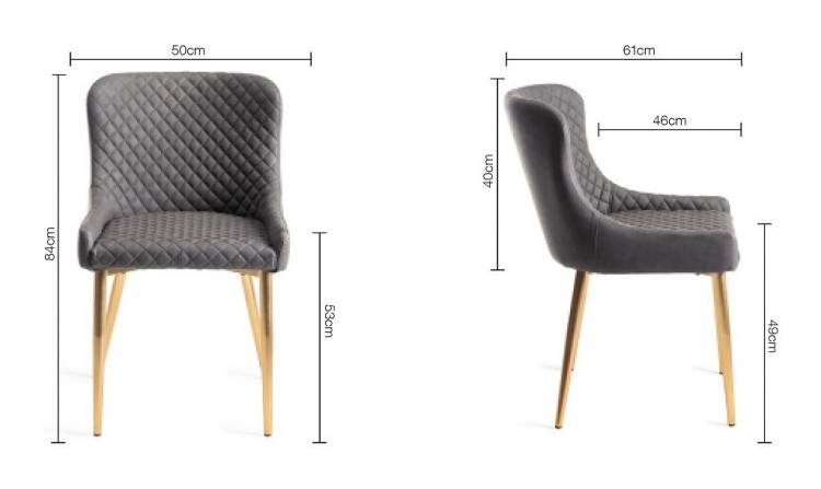 Bentley Designs Cezanne Dark Grey Faux Leather Chair with Matt Gold Legs Measurements 