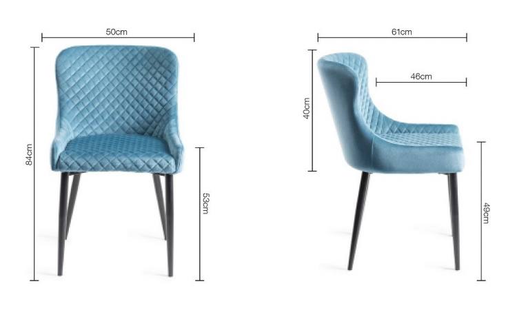 The Bentley Designs Cezanne Petrol Blue Velvet Chair Measurements