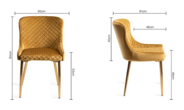 Bentley Designs Cezanne Mustard Velvet Fabric Chairs Measurements 