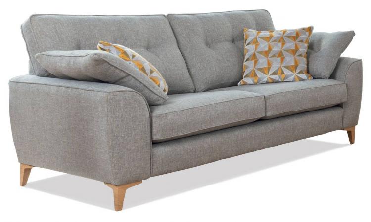 Alstons Savannah 3 seater sofa shown in fabric 9348 with large scatter cushions in 9093 and Light Oak legs