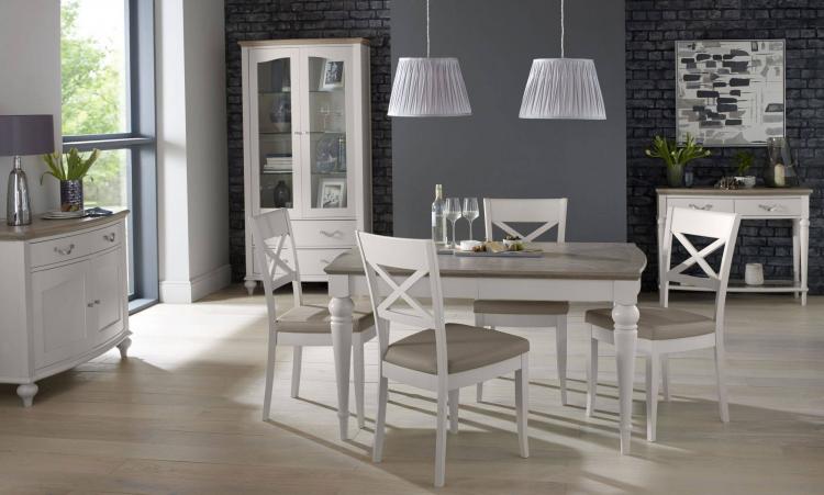 Bentley Designs Montreux Grey Washed Oak & Soft Grey 4-6 Extension Table with 6 Upholstered Chairs