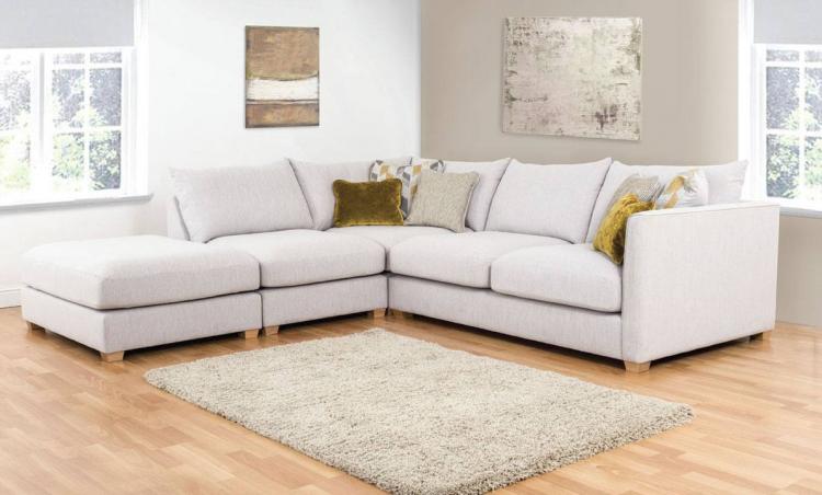 Plazzo Silver with large scatter cushions in Fielding Mustard, small scatters in Ashton Mustard and lumbar cushions in  Jazz Ochre (sold separately)