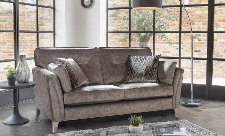 3 seater sofa picture in fabric 0625, large scatters in 0095 and Chrome legs.