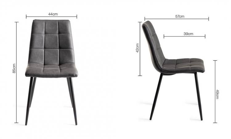 Measurements for the Bentley Designs Mondrian Dark Grey Faux Leather Chair with Sand Black Powder Coated Legs 