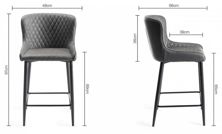 Measurements for the Bentley Designs Cezanne Dark Grey Faux Leather Bar Stools with Sand Black Powder Coated Legs 