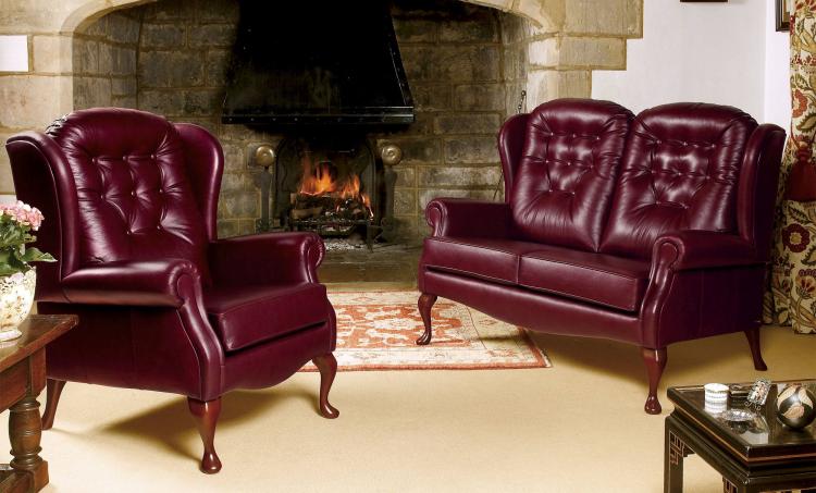 Pictured with matching settee in Antique Red with Dark Queen Anne style legs