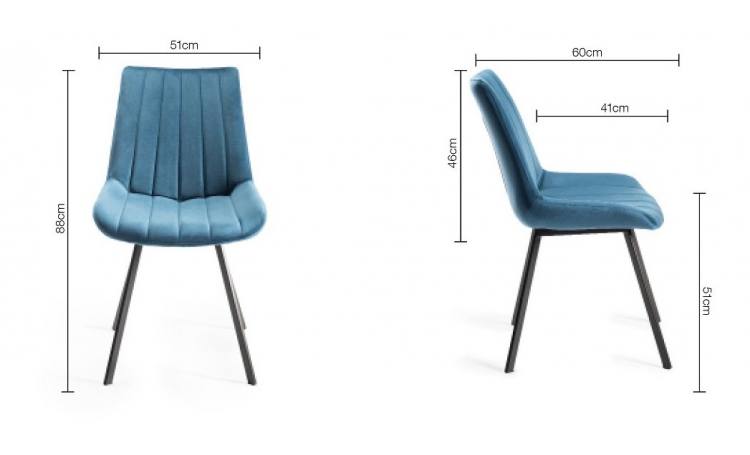 Measurements for the Bentley Designs Fontana Blue Velvet Fabric Chair 
