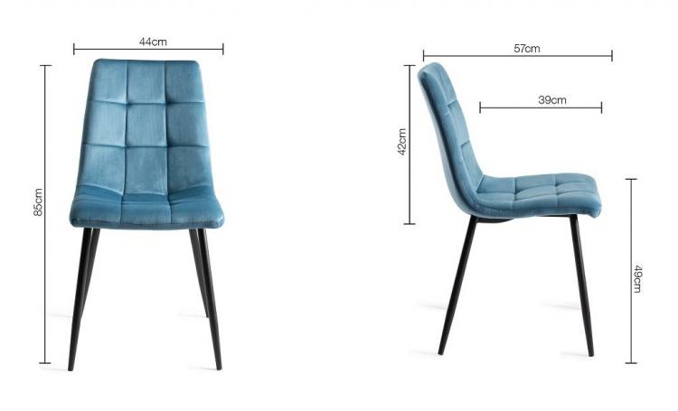 Measurements for the Bentley Designs Mondrian Petrol Blue Velvet Fabric Chair 
